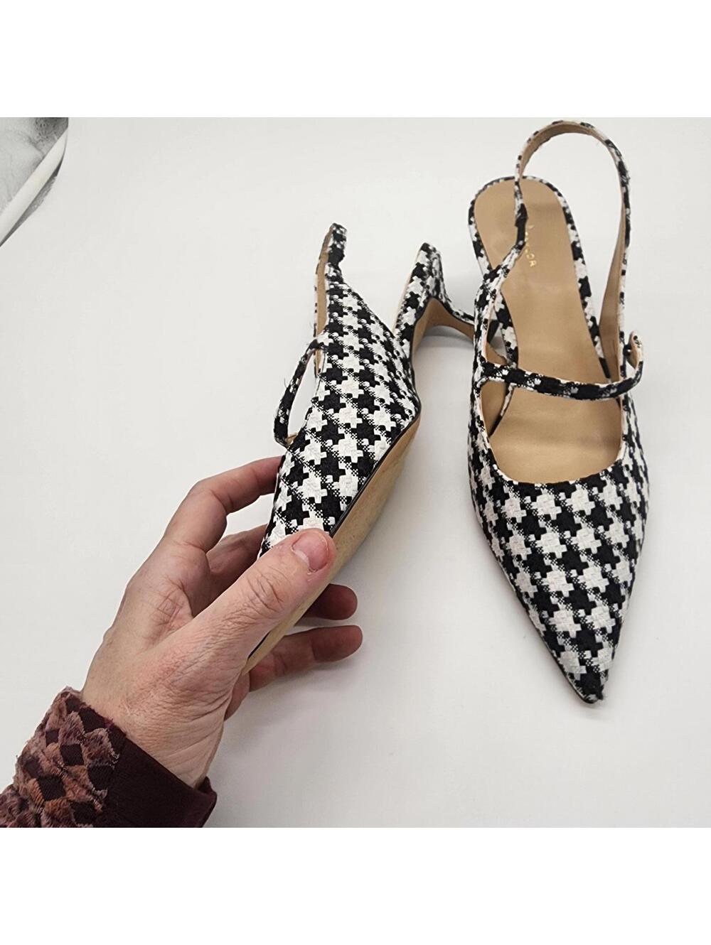 New ann taylor Gingham kitten heel sling 8M black white - Picture 2 of 7